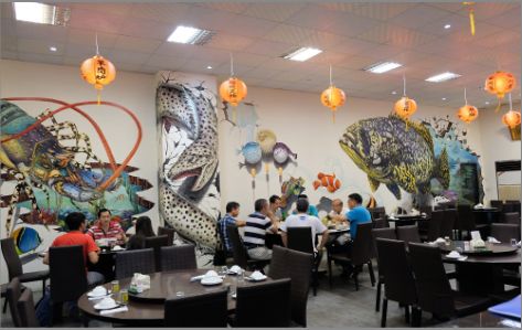 梅县海鲜餐厅墙体彩绘